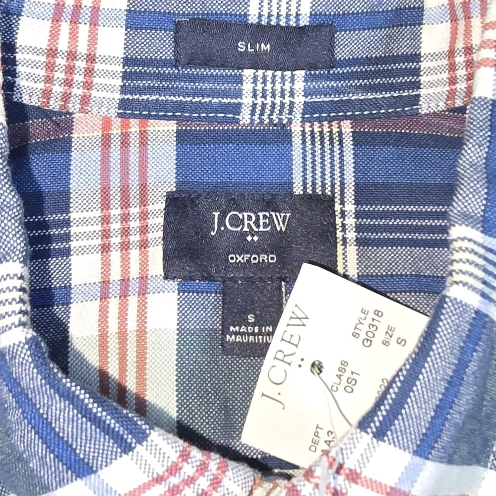 J. Crew | Mens Slim Small Oxford Cloth Short Sleeve Button Down Plaid Shirt